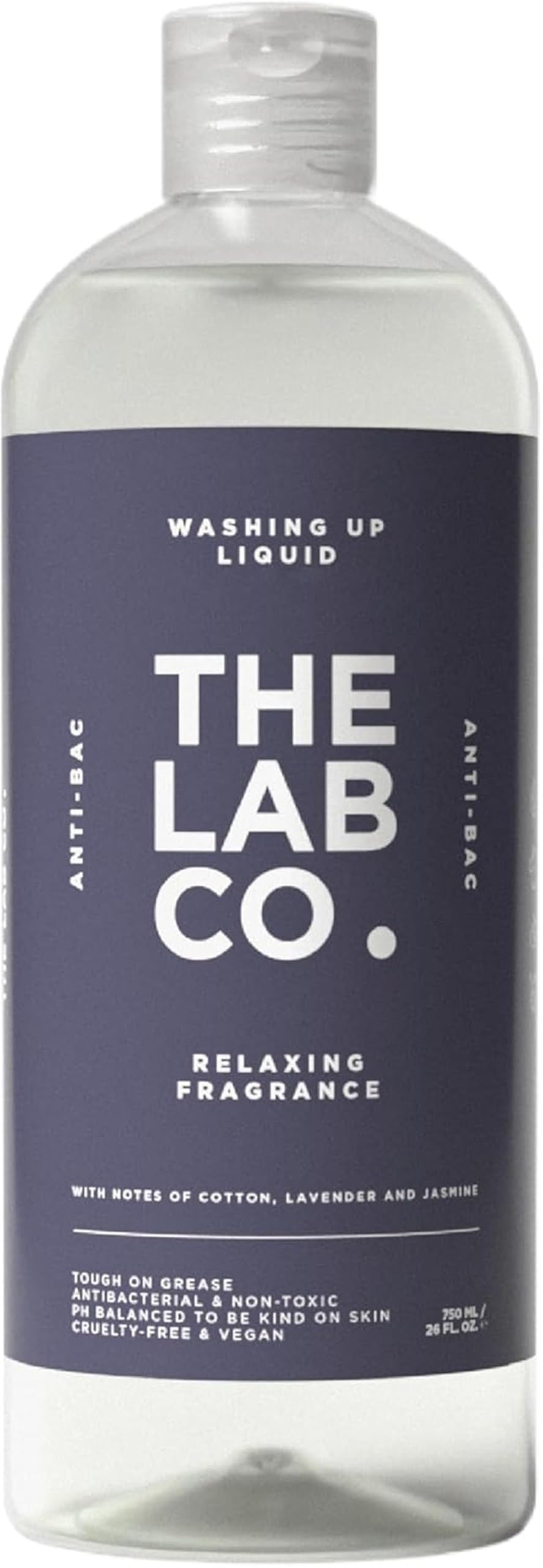 The Lab Co. Antibacterial Washing Up Dishwashing Liquid | Tough On Grease Dish Soap | Gentle On Hands | Non-Toxic, Edc-Free, Plant-Based Formula | 750Ml | Relaxing Scent Cotton Lavender & Jasmine