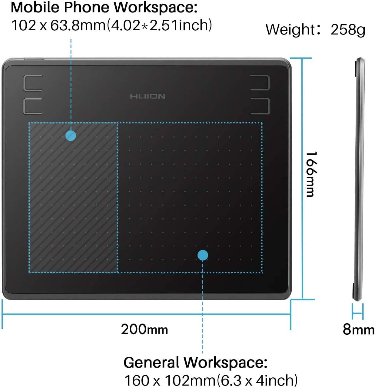 Huion HS64 Digital Graphics Tablets OSU! Drawing Tablet with 8192 Battery-Free Stylus and 4 Express Keys, Ideal Use for Distance Education and Wed Conference