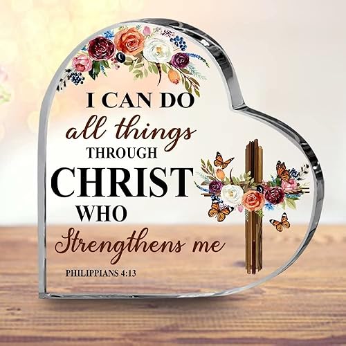 Miniatura 2 de Placa acrílica de regalo cristiano para mujeres, placa de escritorio religiosa con la frase "I Can Do All Things Through Christ", letrero acrílico