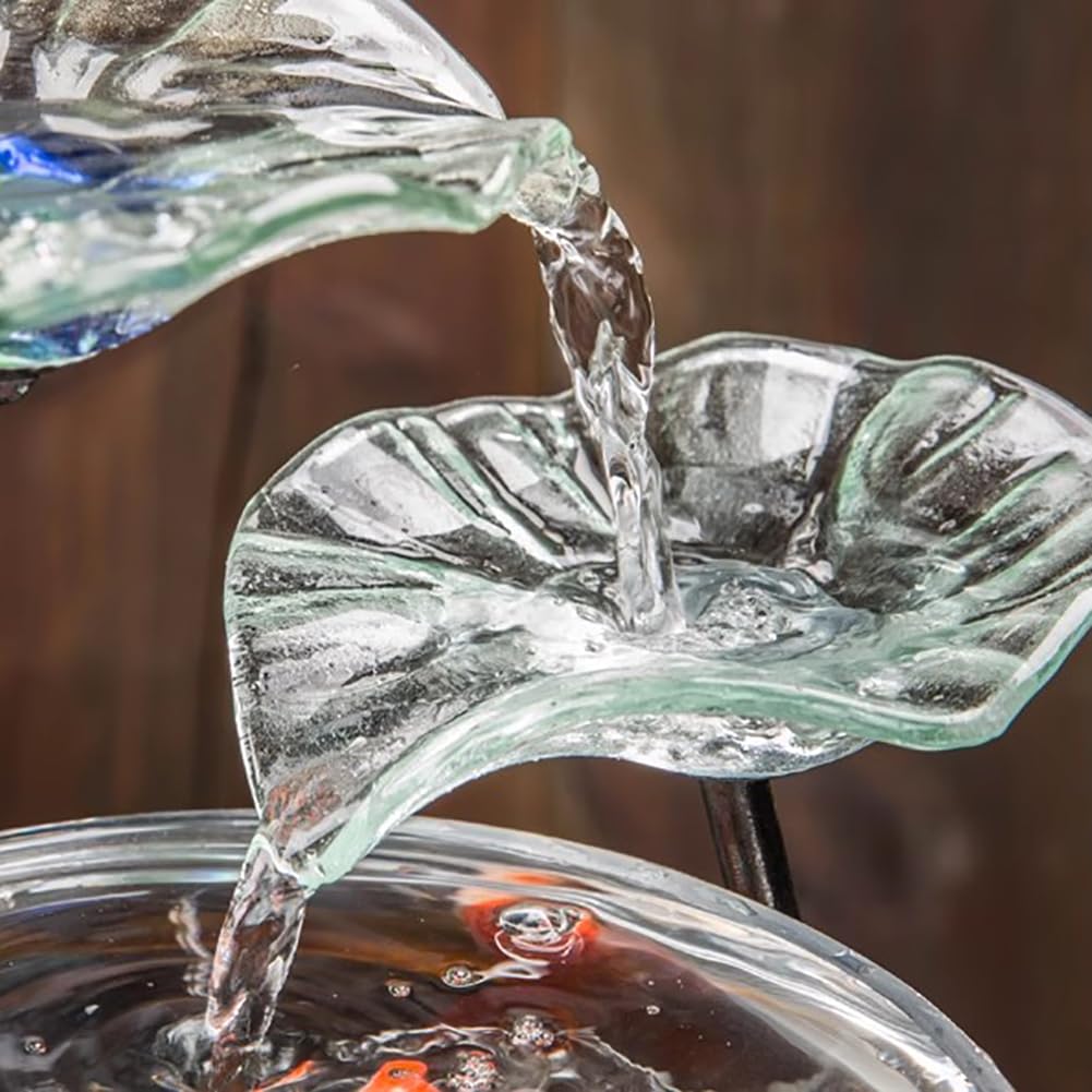 Lotusförmiges Springbrunnen-Aquarium Aus Glas, Kleines Tisch-Aquarium, Luxuriöses Aquarium-Wasserspiel Mit Keramiksockel, Zen-Inspirierte Wasserfalldekoration,C