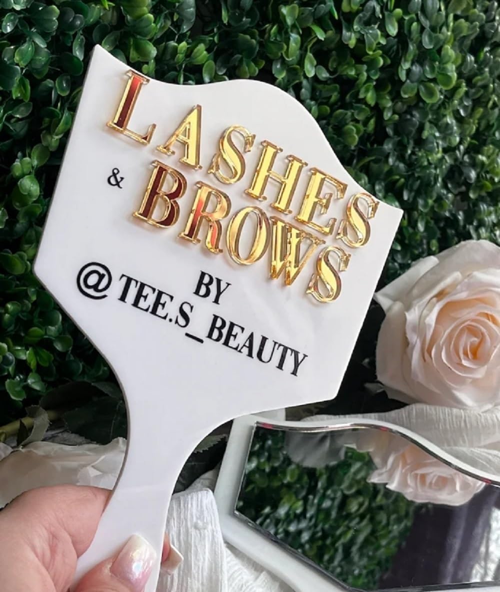 Personalised Handheld Mirror, Brow Prop,Acrylic Lash Tech Photo Prop,Handheld Mirror,Salon Decor, Eyelash Beauty, Gift for Hair Dressing, Salon Decor(Black)