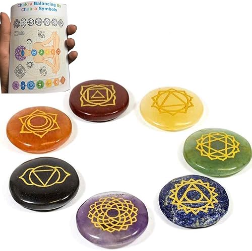 Libro de chakras gratis de 20 páginas con detalle de chakras, piedras de chakra Reiki con símbolo de chakra, estuche bordado de 7 piedras de chakra