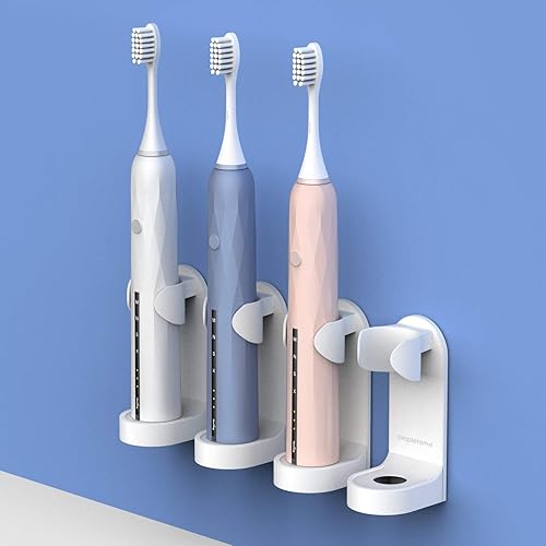 Miniatura 3 de simpletome Soporte adhesivo para cepillos de dientes eléctrico montado en la pared, organizador de cepillos de dientes, paquete de 4 (plástico ABS)