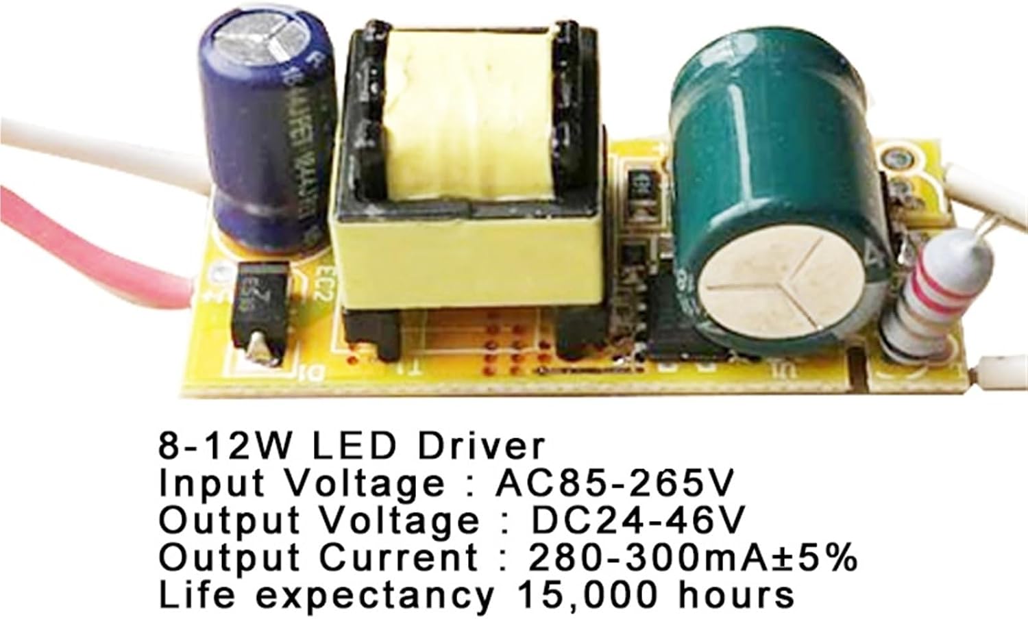 1-3W 4-7W 8-12W 15-18W 20-24W 25-36W LED Driver Power Supply Constant Current Lighting 85-265V 300mA Transformer 1PCS(8 to 12W)