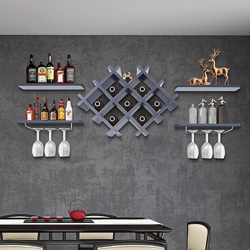 Miniatura 5 de Armario de vino moderno de 5 piezas para colgar en la pared, accesorios de bar para botellas, soporte para almacenamiento de vidrio, estante