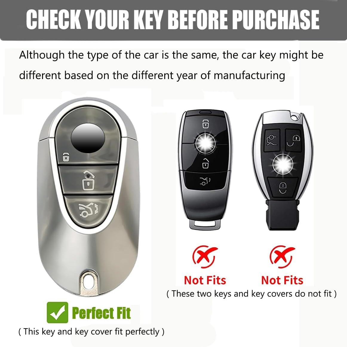 Leather Key Fob Cover with Keychain, Compatible with 2020-2022 Mercedes Benz E-Class, G-Class, and S-Class Smart Remote (Red) - Image 2