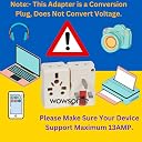 WOWSOME (2 Multiplug) 13A Type-G UK Flat Pin Fused Multi-Plug for India to UK, UAE, Singapore, Hong-Kong and More Conversion Plug Convert, White (Pack of 2) gallery image