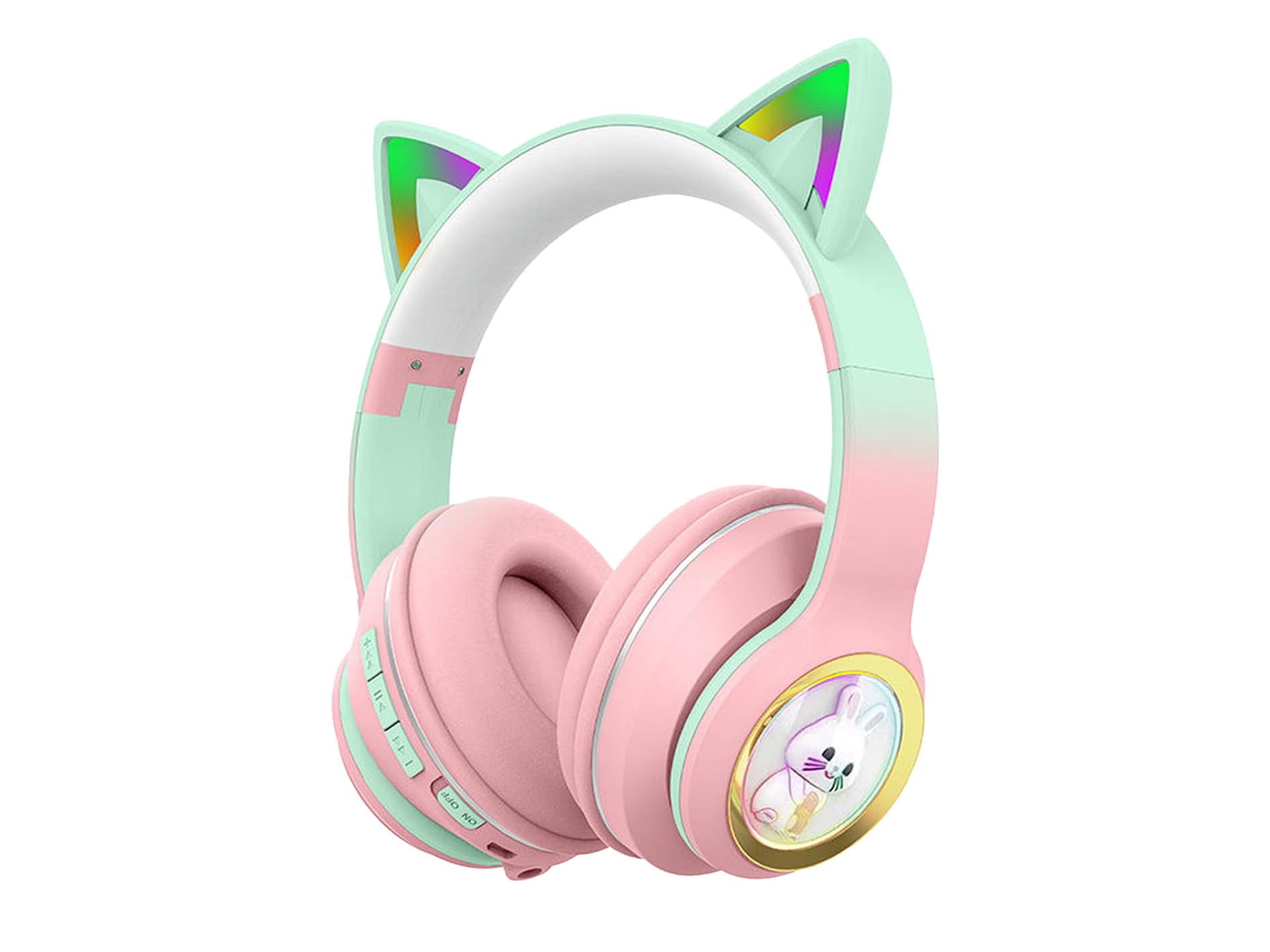 Bluetooth Wireless On Ear Headphones,Upto 300 Hours Standby Time,Padded Ear Cushions With LED,Button Controls & 360° Surround Sound Quality,Cute Cartoon Design|Birthday Gift - (RANDOM COLORS)