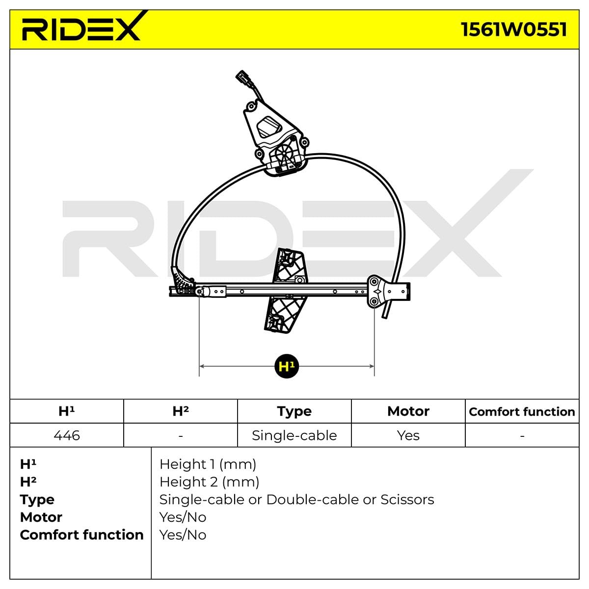 RIDEX 1561W0551 Alzacristallo elettrico anteriore Sinistra con motore elettrico Compatibilità con JEEP CHEROKEE KJ