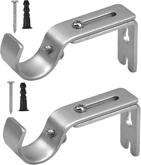 NiceLand Curtain Brackets,2Pcs Curtain Rod Brackets Set,Adjustable Heavy Duty Metal Curtain Pole Holder Bracket Holder Curtain Rod Support Wall Brackets Holder with Screw (Silver)