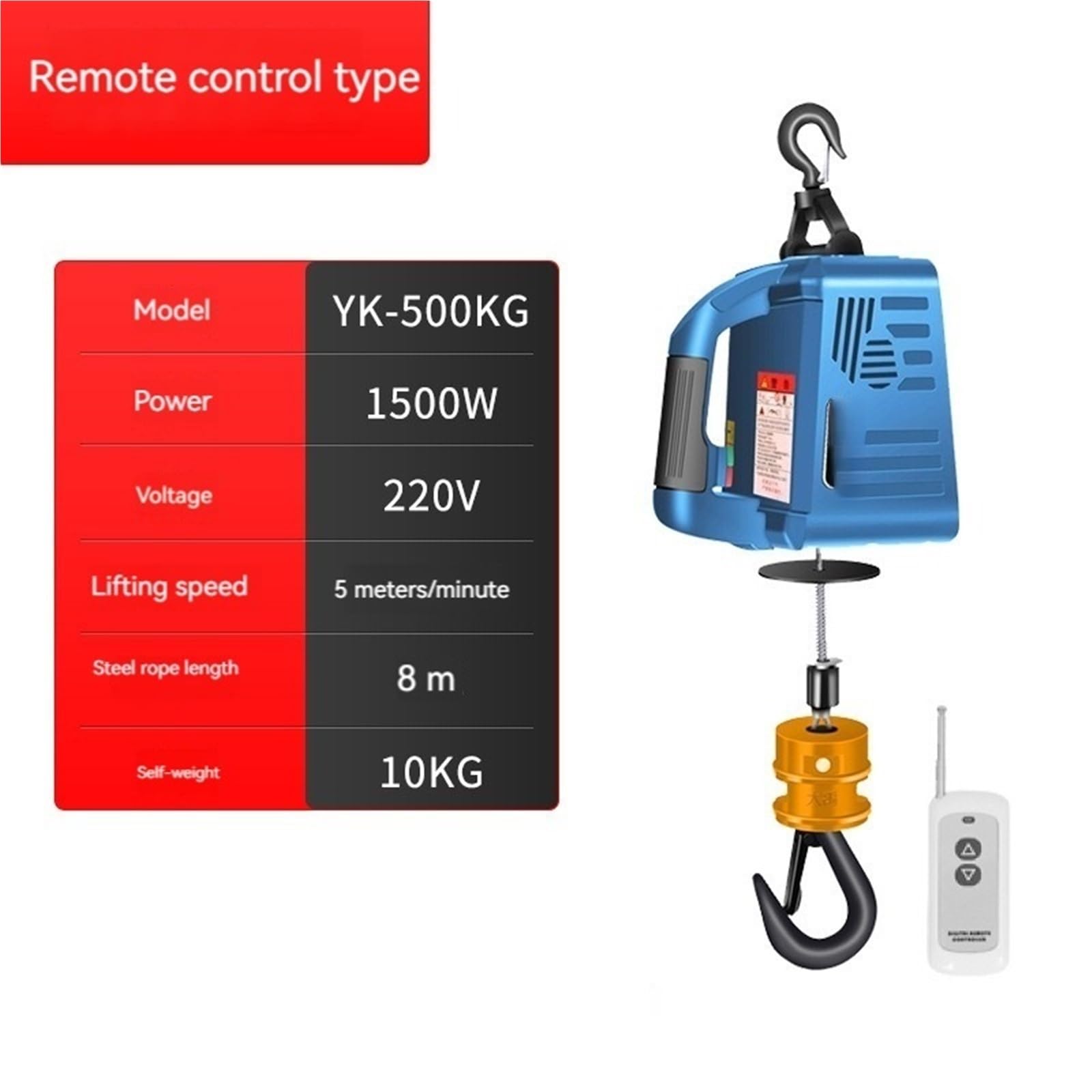 Elektro-Seilzug 220V/110V 500KG Last Tragbare Elektrische Winde Traktion Hoist Kleine Kran Hause Dekoration Hebe Werkzeug(REMOTE CONTROL 500KG 22OV)