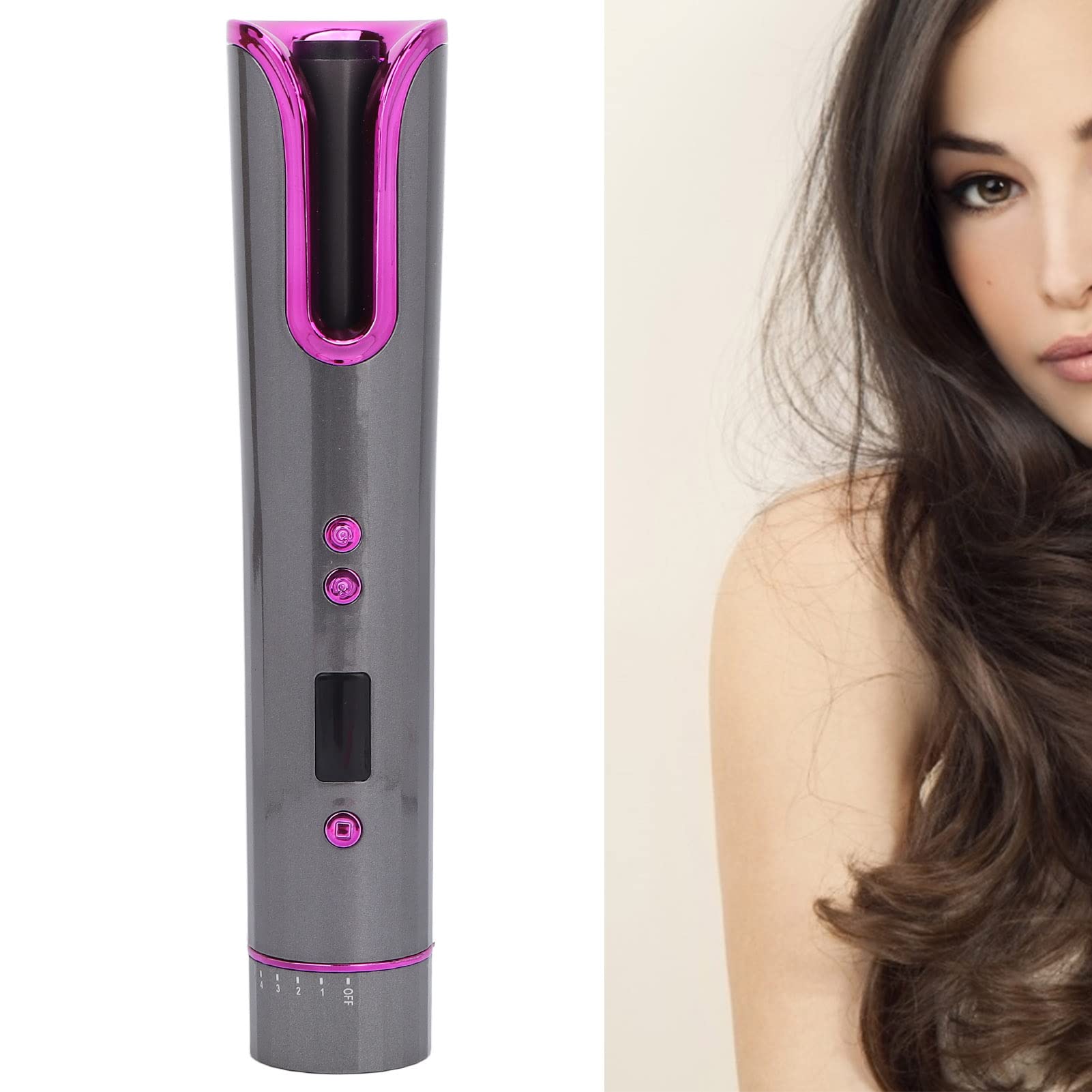Rizador automático inalámbrico, temperatura ajustable, varita rizadora de barril de cerámica giratoria recargable portátil, calentamiento rápido for peinar el cabello