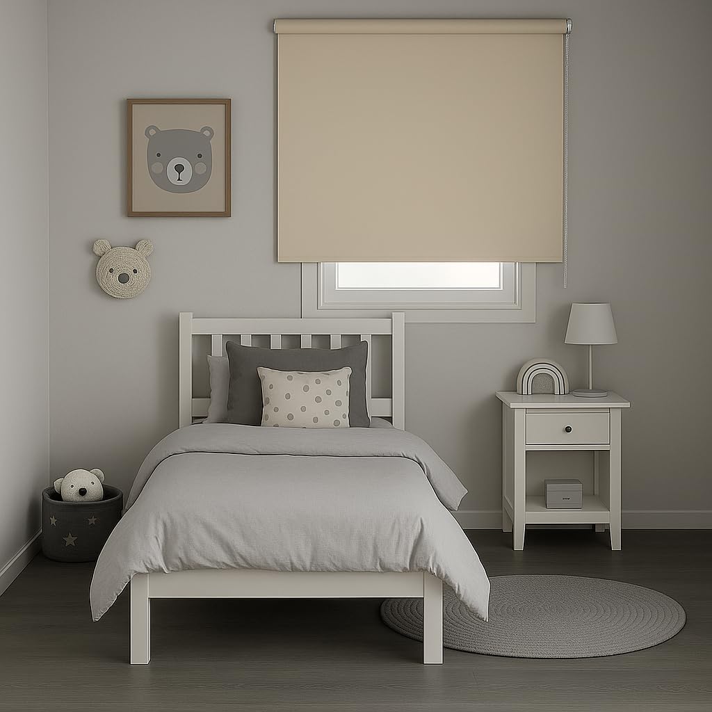 Store Enrouleur occultant pour fenêtres et Portes Rideau Opaque Isolant Thermique Blackout Installation Facile au Mur ou au Plafond STORESDECO Beige 200x250 cm Largeur Tissu 196,5 cm