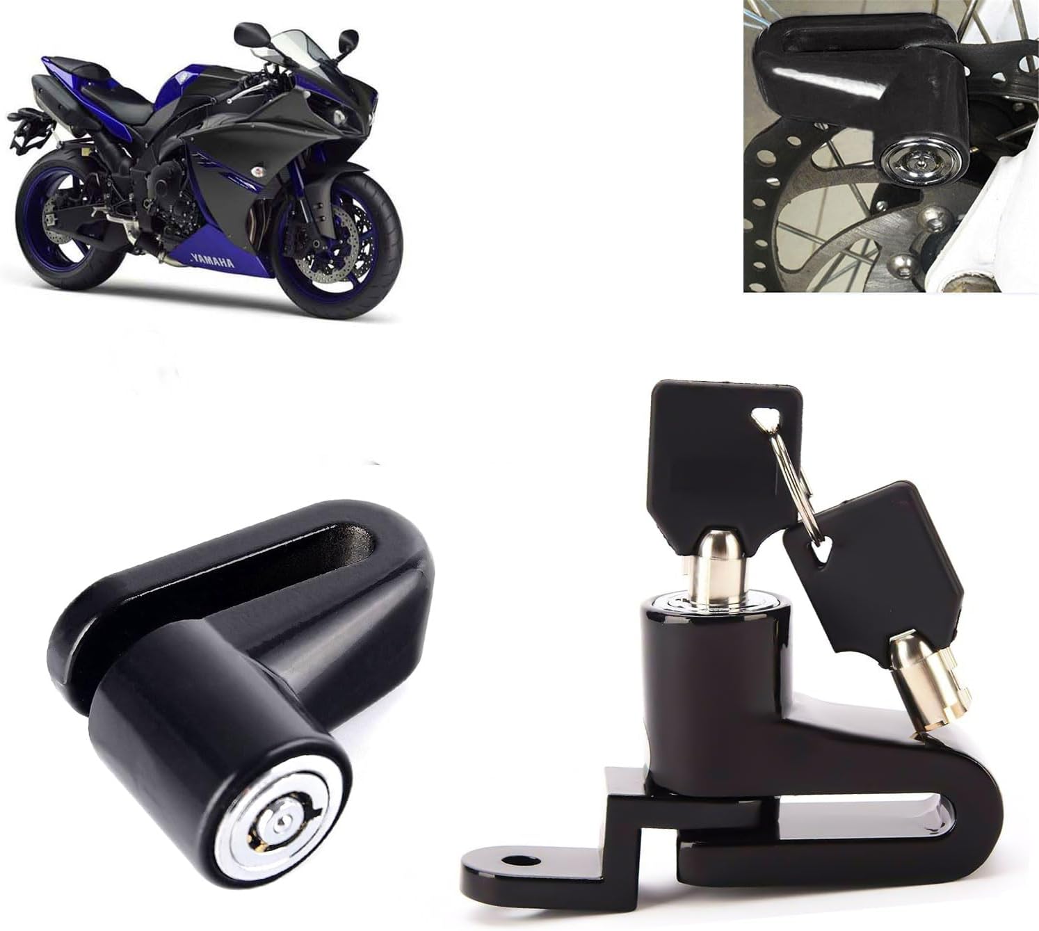 AUTO PEARL Heavy Duty Disc Brake Lock Anti Theft Stainless Steel 7mm Pin Brake Wheel Locking Security Lock Compatible with Yamaha YZF_R1 (Black)