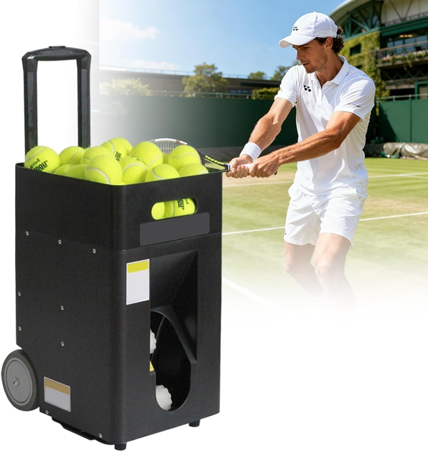 Tennis Ball Launcher, 1.8–10 sec/Ball, 60km/h (37.3mph), Automatic Ball Launcher, APP & Remote-Controlled, 50 Ball Capacity, Great for Training Adults, Children