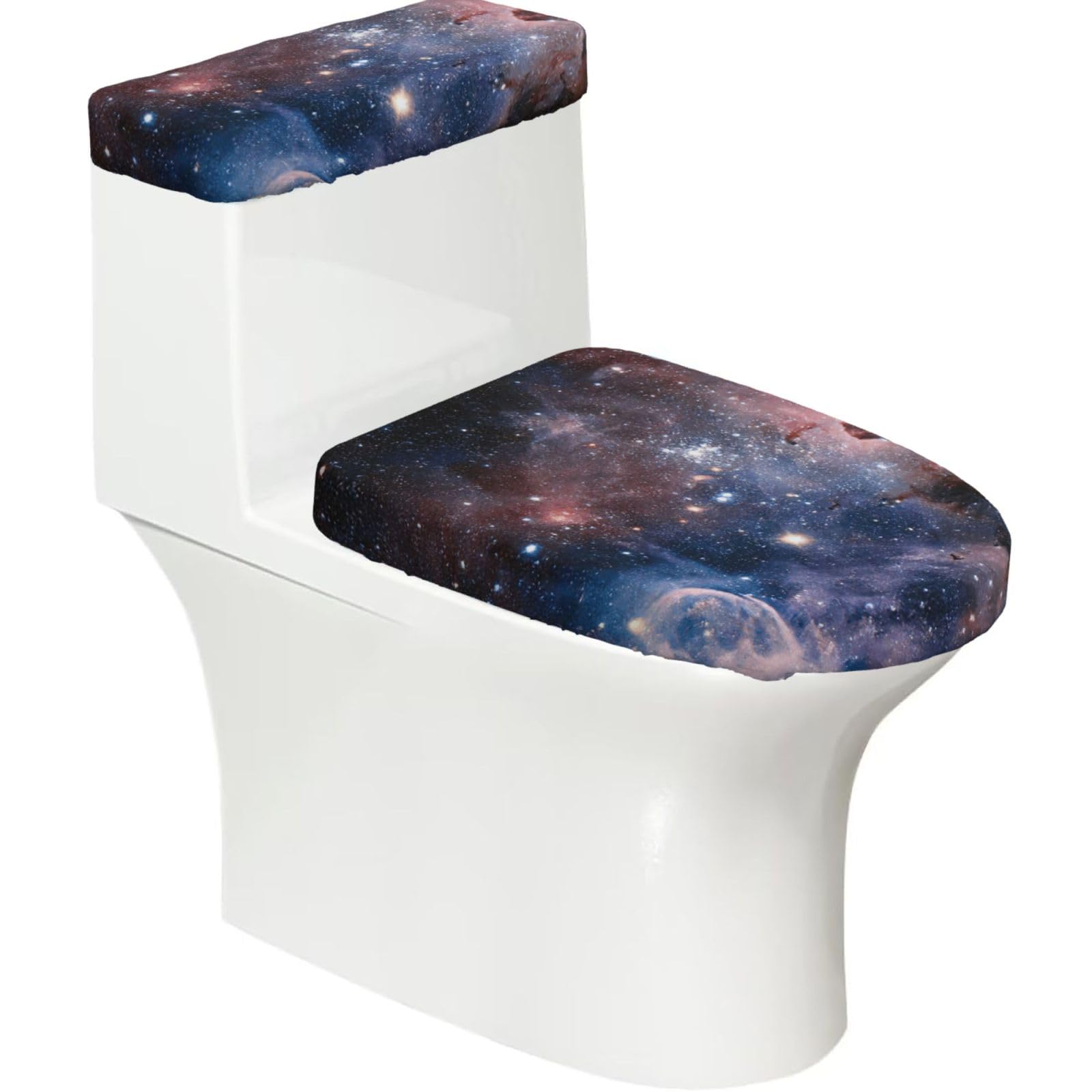 Universe Milky Way Galaxy Print Bathroom Decor Toilet Lid Cover And Tank Covers, Restroom Accessories Fits Most Round