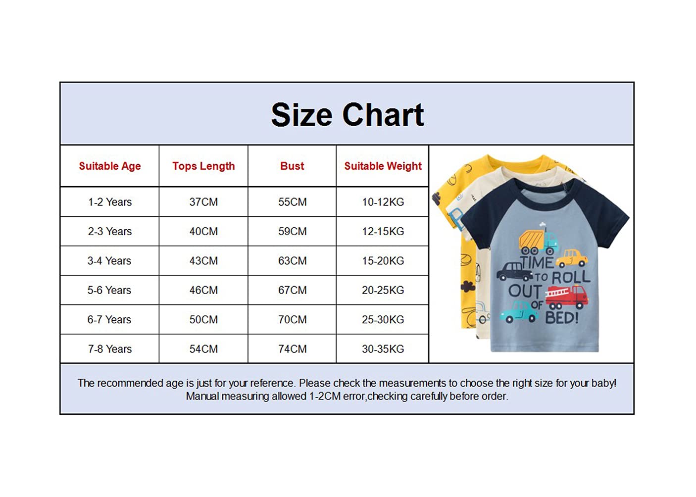 amropi Camisetas de Manga Corta Niños Pack de 3 Algodón Blusa Verano Tops 1-7 Años