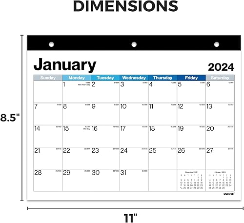 Miniatura 5 de Dunwell Calendario para carpeta de 3 anillos 2023-2024 - (8.5 x 11 pulgadas, pantallas azules) 18 meses, uso de julio de 2023 a diciembre de 2024,