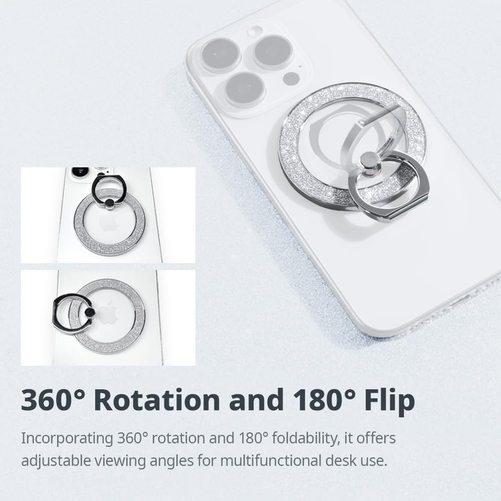 iRing Magnetic Phone Ring Holder for MagSafe, 360° Rotation Finger Grip Stand Compatible with iPhone 17/16/15/14/13/12 – Strong Magnetic Grip, iRing Mag Glam (Gold)