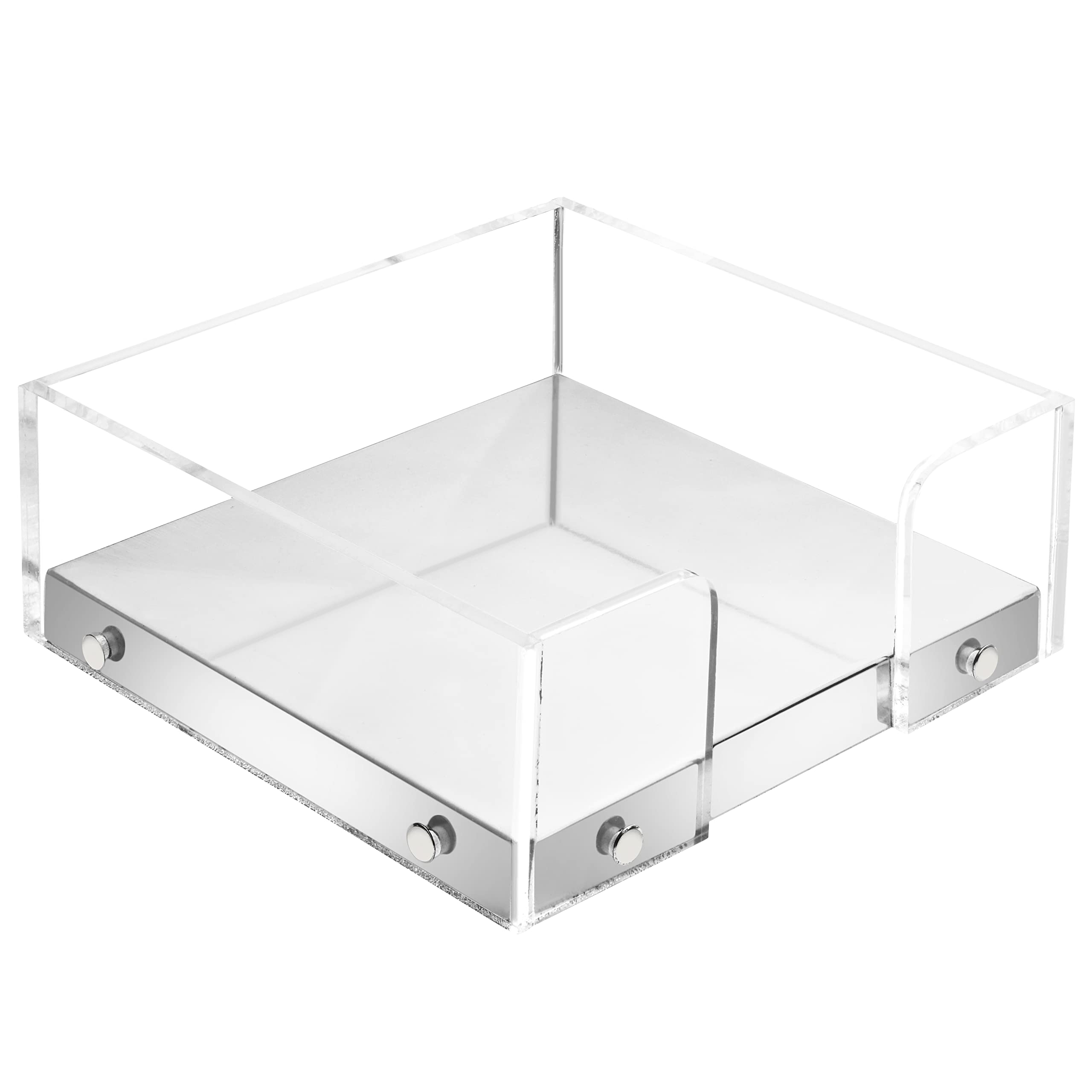 Servilletero moderno para cocina, servilletero sentado para mesas, acrílico transparente y base de acero plateado, decoración de cocina y comedor
