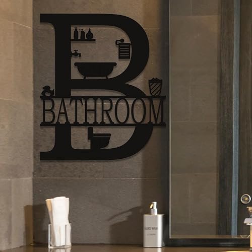 Miniatura 3 de XORT Decoración de pared de baño de metal, arte de pared de baño de metal, divertido letrero de baño para decoración moderna para colgar en el hogar