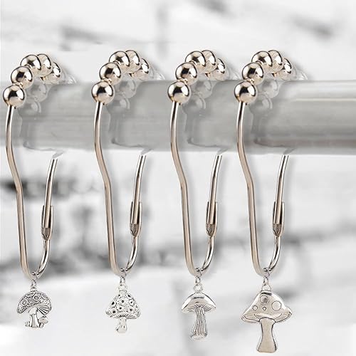 Miniatura 4 de 1 caja 12 juegos de ganchos de cortina de hongo de acero inoxidable a prueba de óxido de metal para cortina de ducha de plata antigua retro ganchos