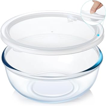 NUTRIUPS 6 QT Large Glass Mixing Bowl with Lid for Sourdough