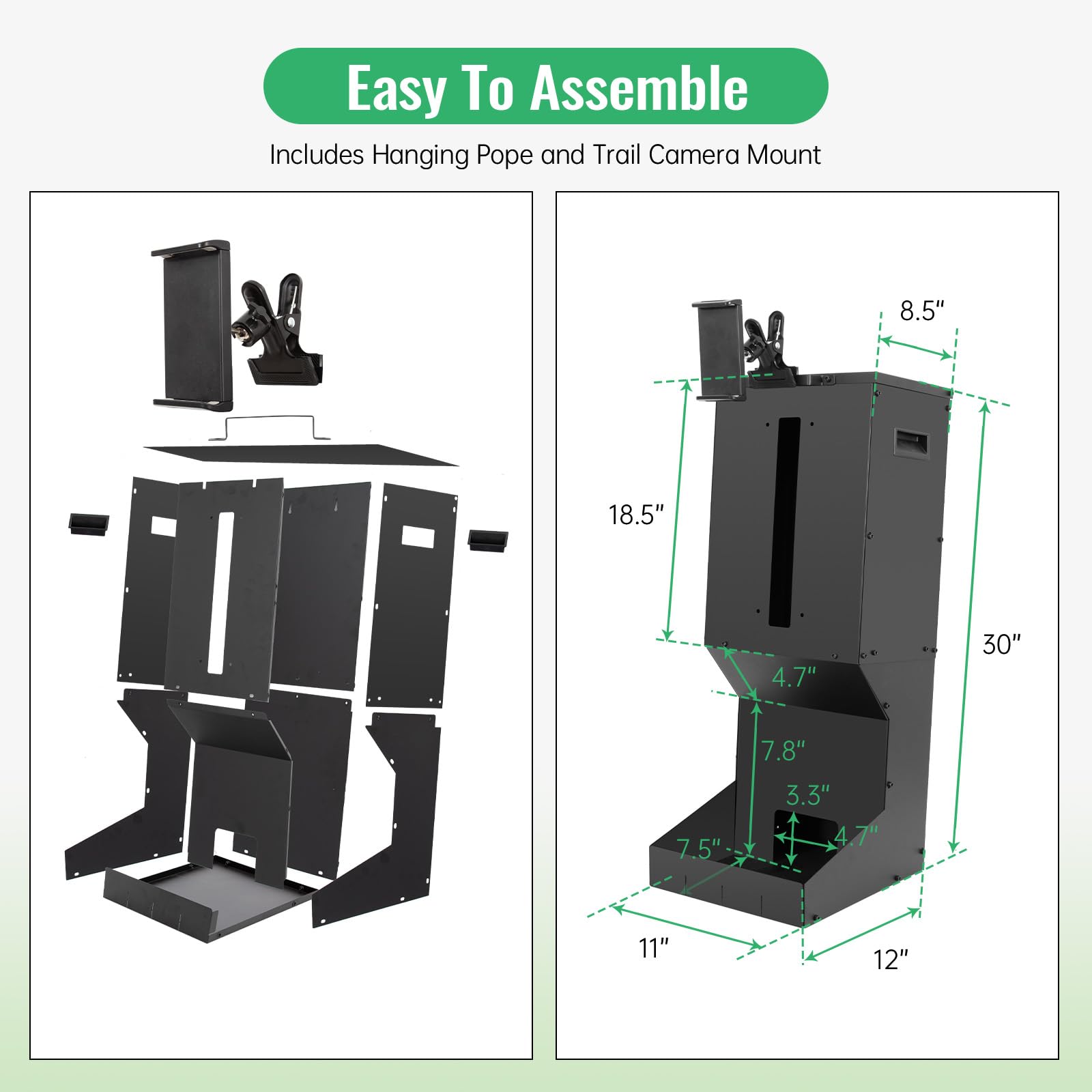 Alimentador de ciervos de metal resistente, capacidad de 60 libras, comedero de ciervos por gravedad con tapa resistente a la intemperie, resistente al óxido, para colgar o montar en la pared