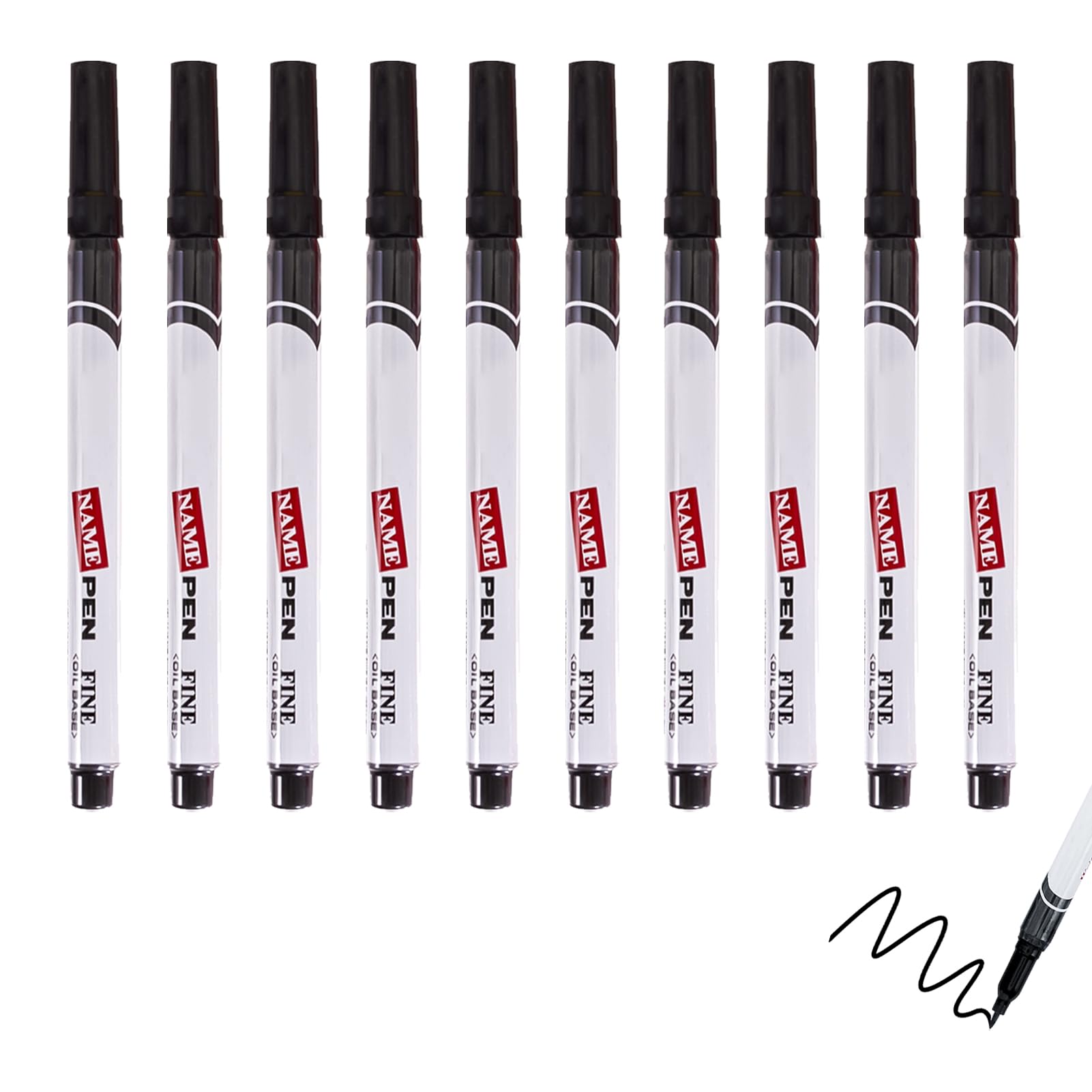 10 x Permanent Markers, Permanent Marker, Textile Permanent Markers, Round Tip, Lacquered Effect for Glass, Stone, Wood, Plastic and Paper, Permanent Colours, Resistant
