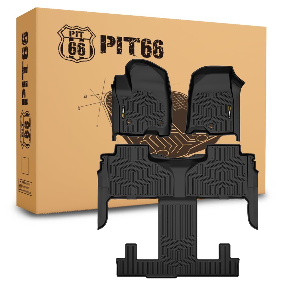 PIT66 Cargo Liners, Compatible with 2021-2023 Chevy Tahoe/GMC Yukon w/ 2nd Row Bucket Seats All Weather Floor Mats