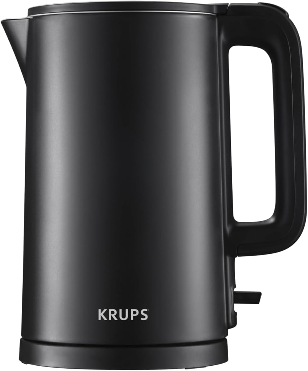 KRUPS 1.5L Electric Kettle Stainless Steel Cool Touch Interior, Fast Boiling, One Cup in 80 Seconds, Double Wall, Auto Off, Keep Warm, Hot Water Kettle Electric, Cordless, Black/White