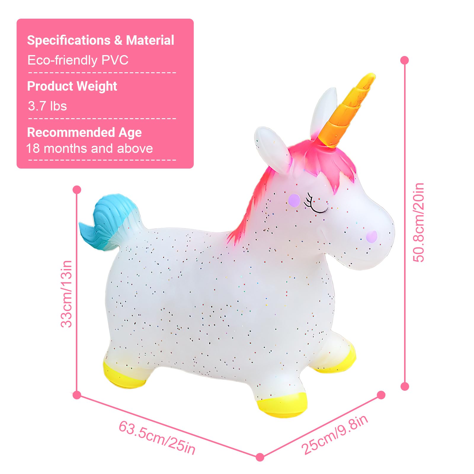 Animal Saltador, Caballo Saltador,Juguete Saltador para Niños, Uso en Interiores/Exteriores, Regalo para Niños, Regalos de Cumpleaños, Regalos Festivos (Transparente)