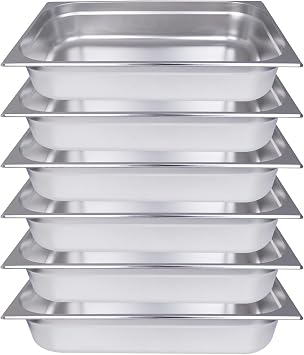 Full Size Hotel Pans,6 Pack 4 Deep Commercial Stainless Steel pan,Steam Table pans,Anti-Jam Food Pan for Home,Hotel,Party and Restaurant