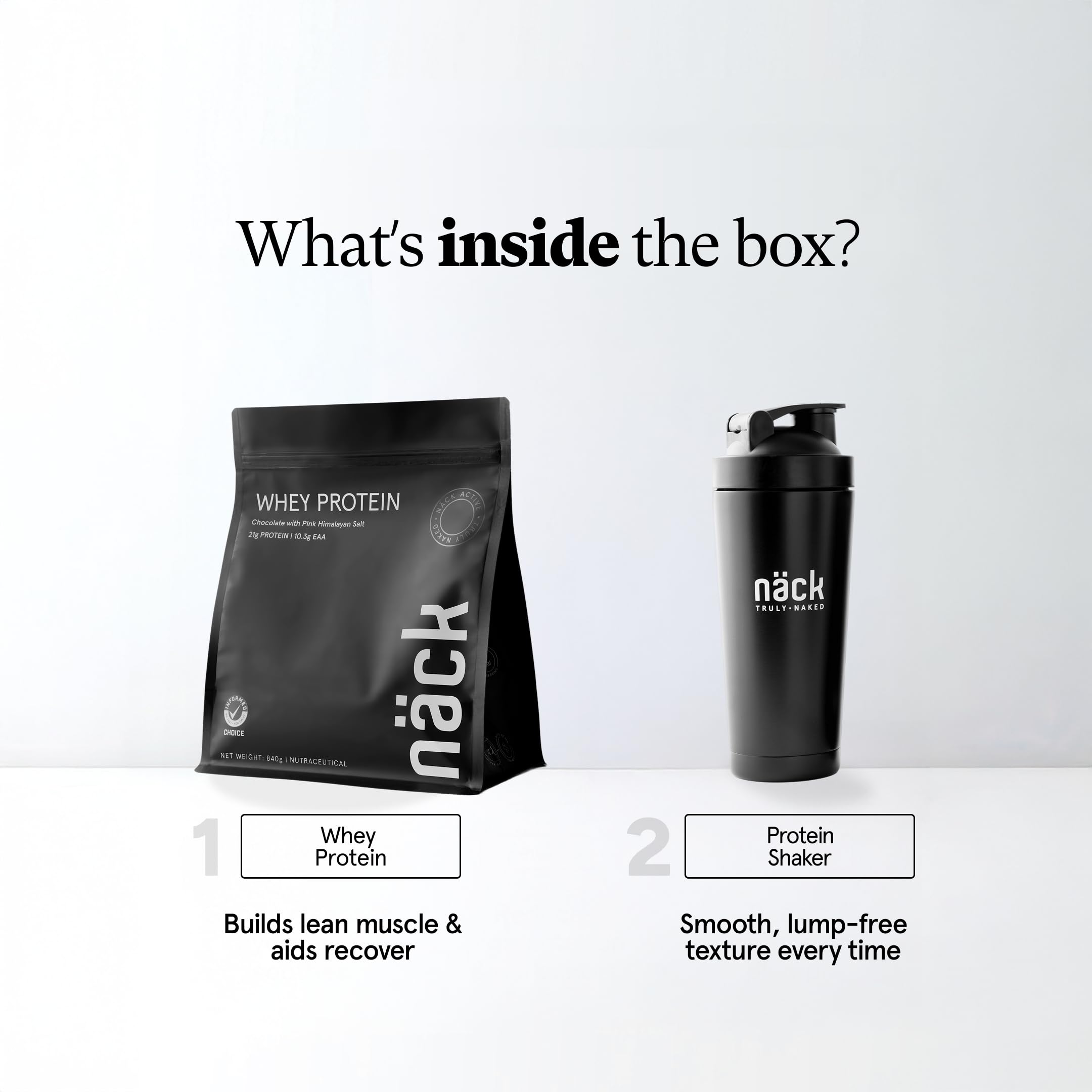 Näck Fitness Starter Pack | Whey Protein Chocolate 840g + Premium Shaker Bottle | 21g Protein | High Protein-to-Calorie Ratio | Muscle Growth & Recovery | Informed Choice Certified | Easy Mixing | Swedish Nutrition — Amazon image 2