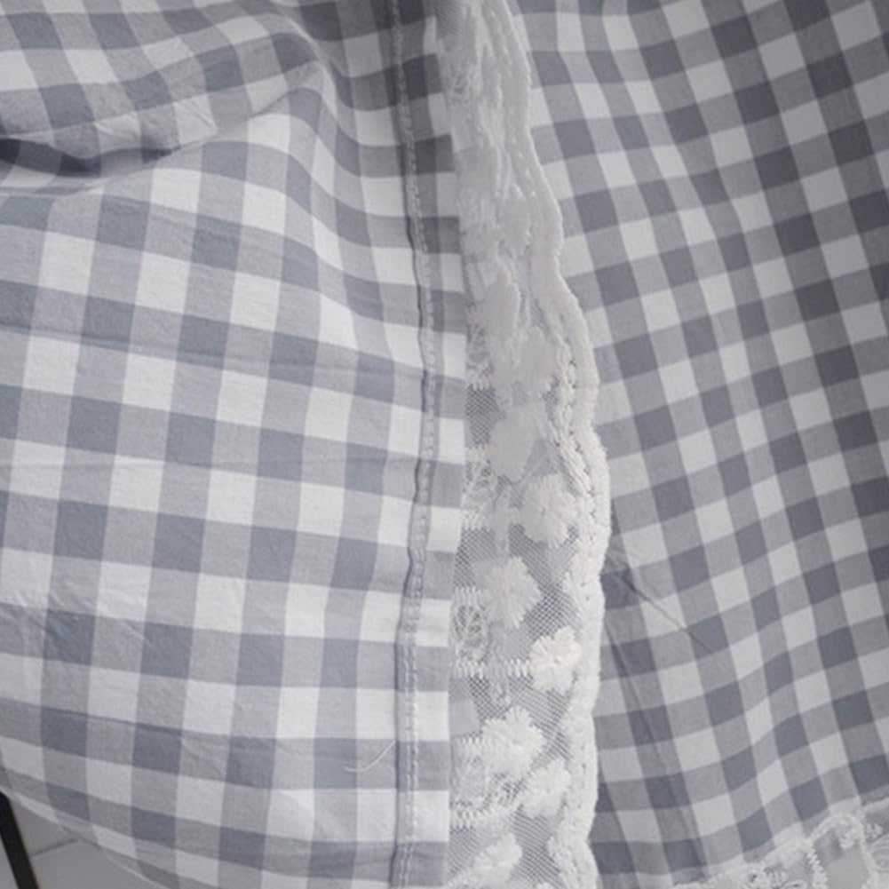 Kitchen Valance Curtains Checkered Gray and White Half Window Curtains with Tab Top Semi Translucent Lace Little Curtains for Bedroom Living Room (Color : Blue, Size : 130x200cm/51x79in)