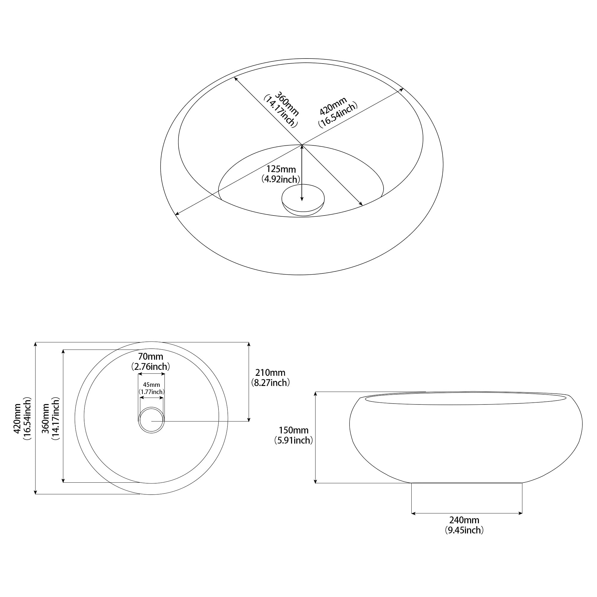 Lavabo de cerámica para baño FCH433, redondo, 420 x 150 mm, hecho a mano…