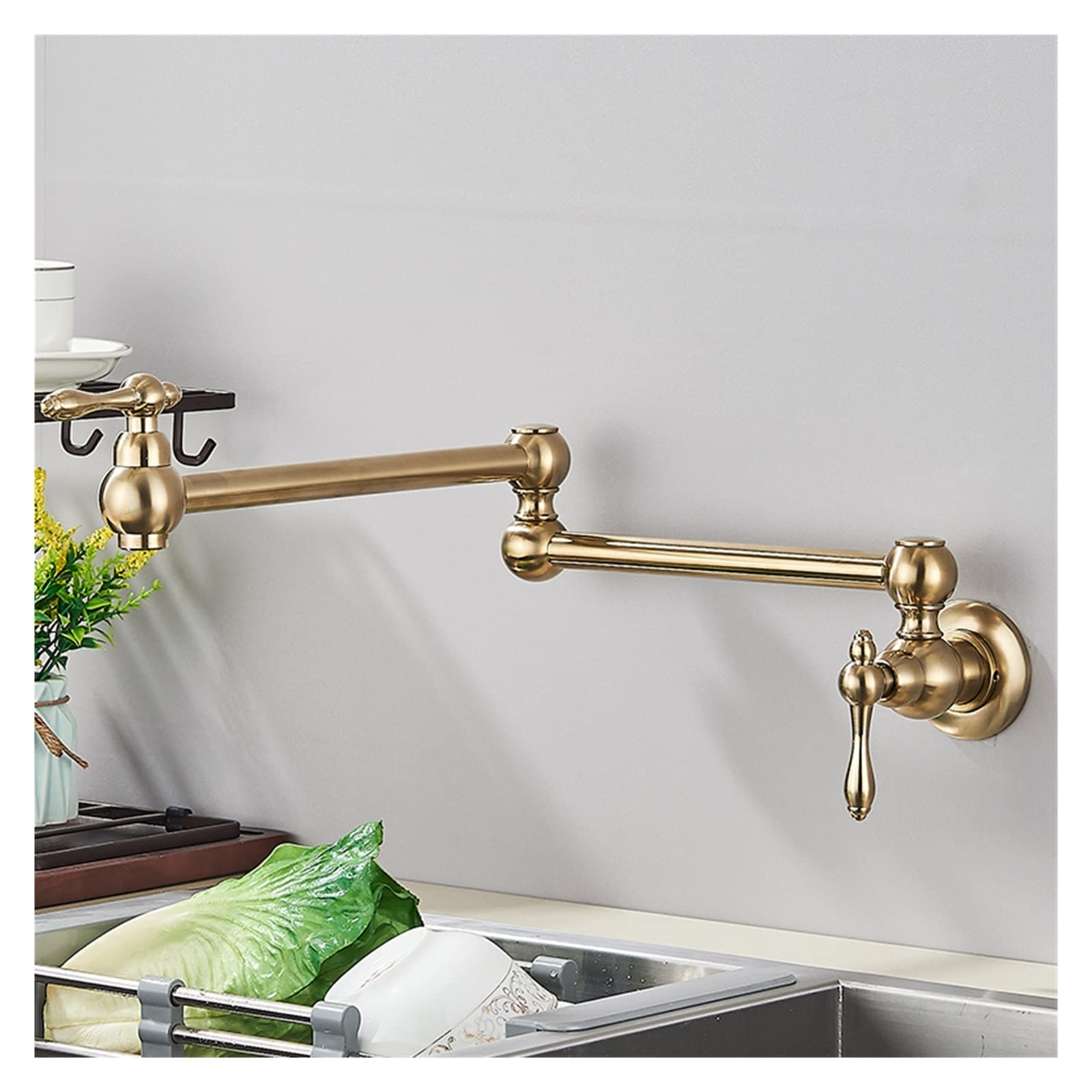 Grifo de cocina de agua fría con brazo articulado y acabado oro cepillado