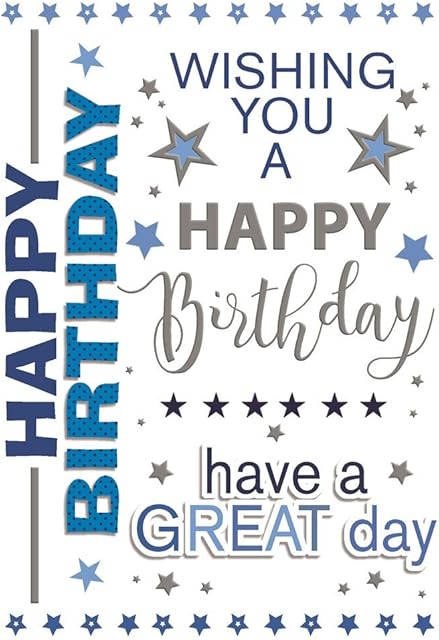 Open Male Birthday Card - Blue Writing and Star with Silver Foil 7.75" x 5.25"