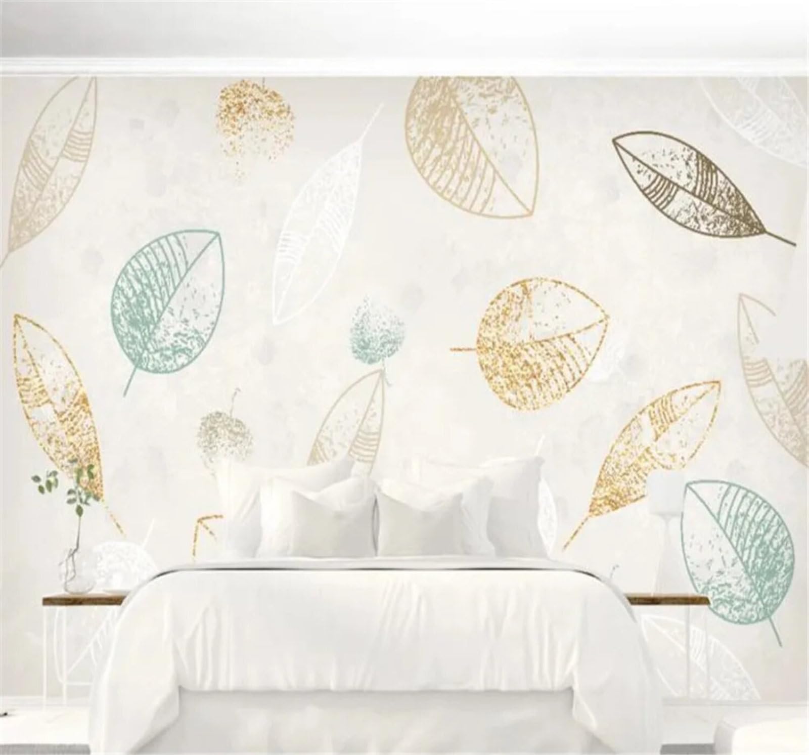 Tzxztt Minimalist Hand Drawn Colourful Leaves Unique Modern 3D Wallpaper Premium Textured Silk Neutral Tones Material Ideal for Living Room Bedroom-300cm×210cm