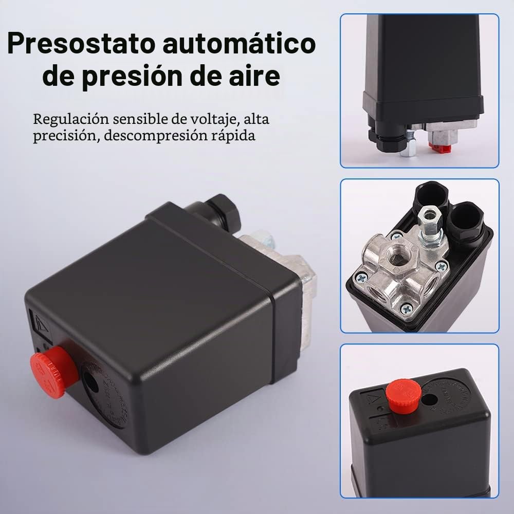 Válvula de compresor de aire con control 90-120PSI + regulador de presión