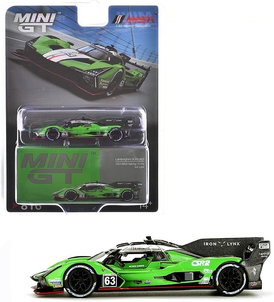 Diecast Model Car Compatible with Mini GT 1:64 Lamborghini SC63#63 Iron Lynx 2024 IMSA Sebring 12 Hrs Limited Edition MGT00816