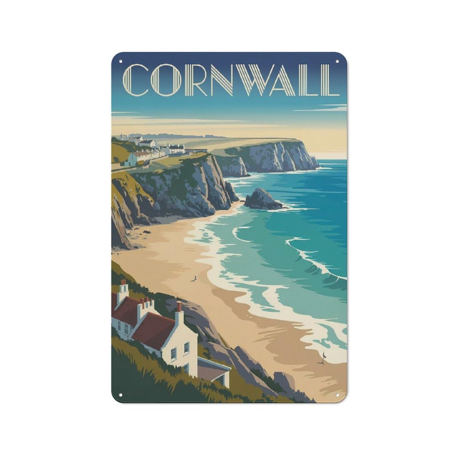 Junmoney Style Cornwall Travel Retro Tin Wall Plaque 30X20cm For Hobby Room Or Studio, For Garage, Workshop And Man Cave Decoration