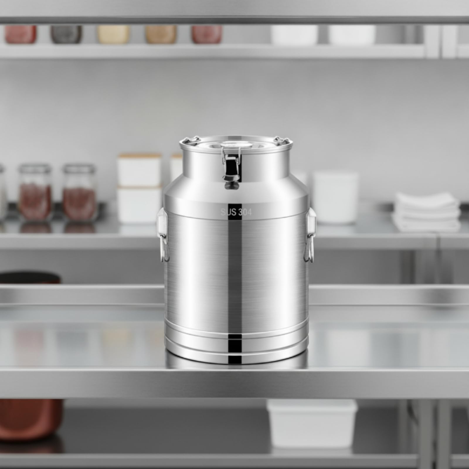 Gralara Contenedor de Acero Inoxidable Cubo Recipiente Bidón con Tapa con Sellado Seguro y Cierre de Abrazadera Asas Resistentes y Cuerpo Liso Fácil de, Aproximadamente 28L, Diámetro 30, Alto 40