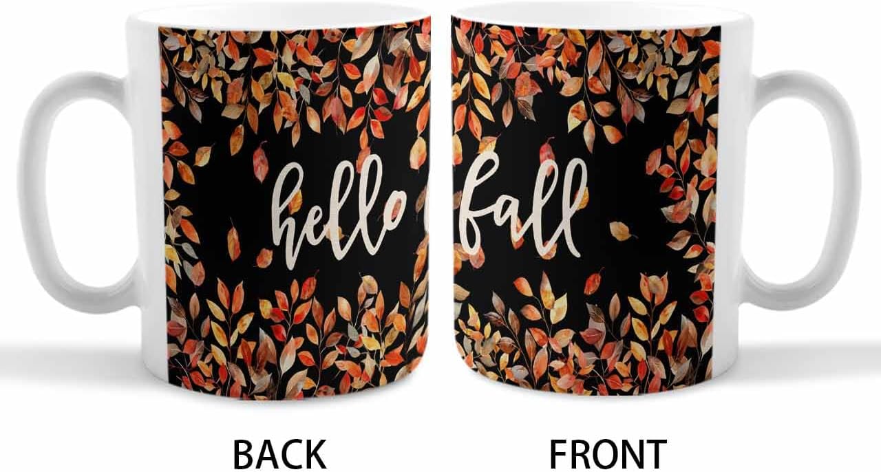 BEMIGO Ceramic Coffee Mug Vintage Maple Leaves Ceramic Mug White Cup, Fall Autumn Harvest Insulated Coffee Cup with Handle with Pattern Perfect for Tea and Hot Beverages, 12oz
