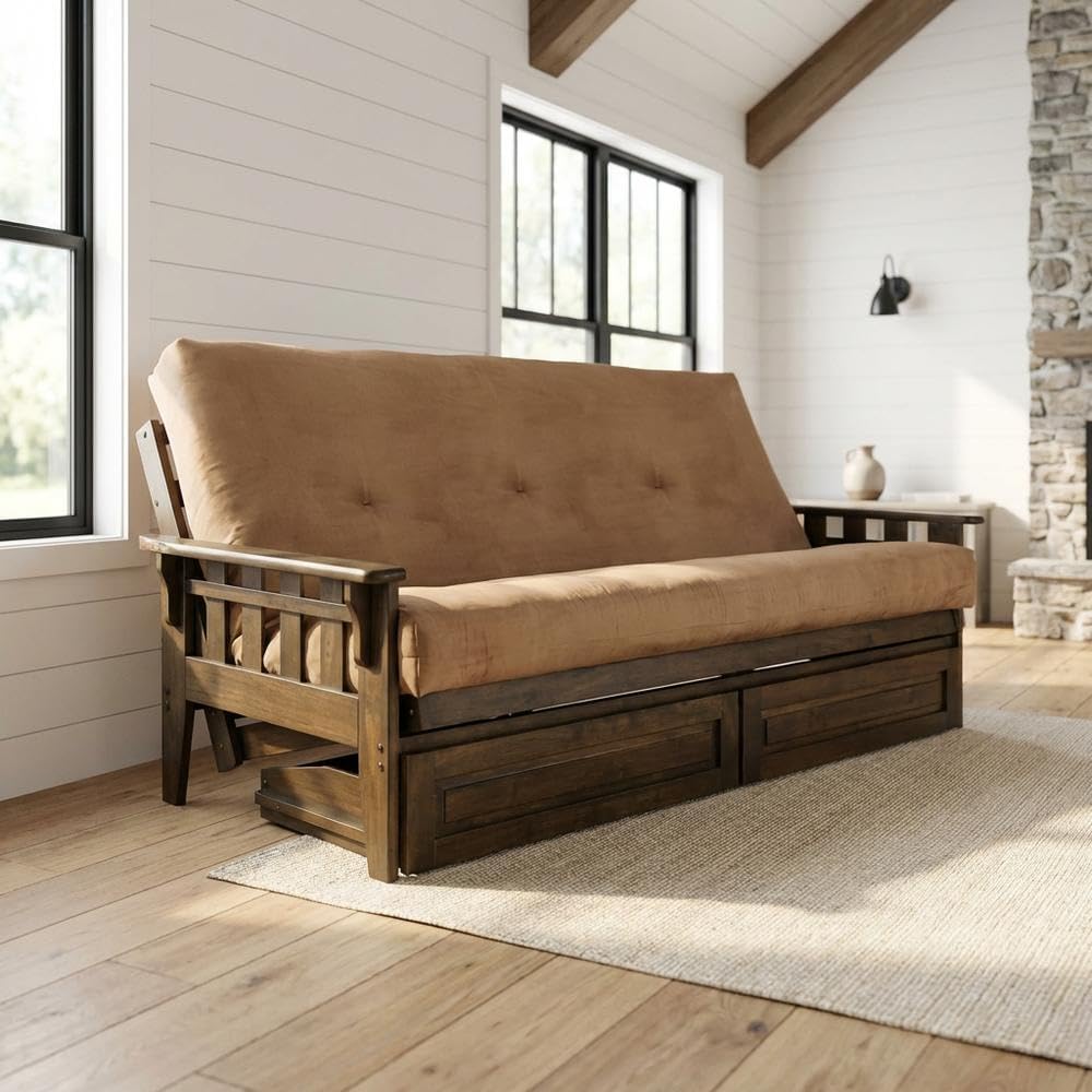 Starlight Canyon Home Brown Futons with 100% Polyester Fabric, Durable Wooden Frame, Comfortable Seating Option, Stylish and Space-Saving Design
