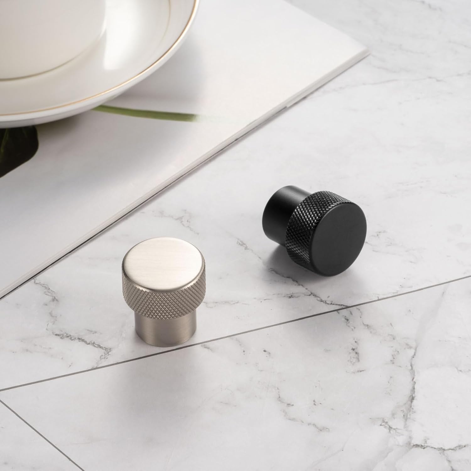 KOOFIZO 20-Pack Knurled Cabinet Knob - Black Pull Handle (28mm / 1.1 Inch), K22 Solid Hardware for Kitchen Cupboard Door, Bedroom Dresser Drawer, Bathroom Wardrobe