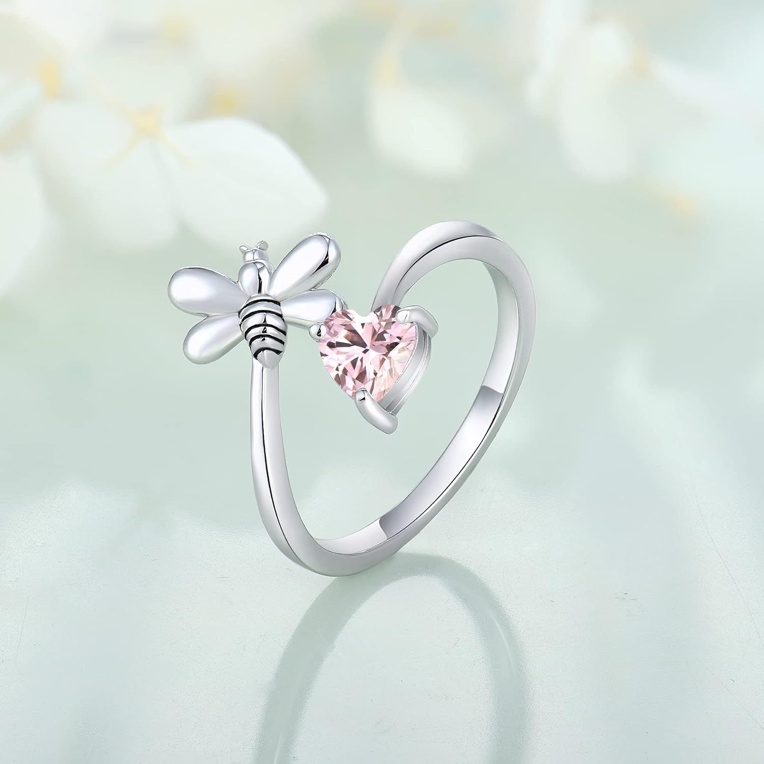 FJ Bee Ring 925 Sterling Silver Birthstone Adjustable Open Ring for Women Size 5-12