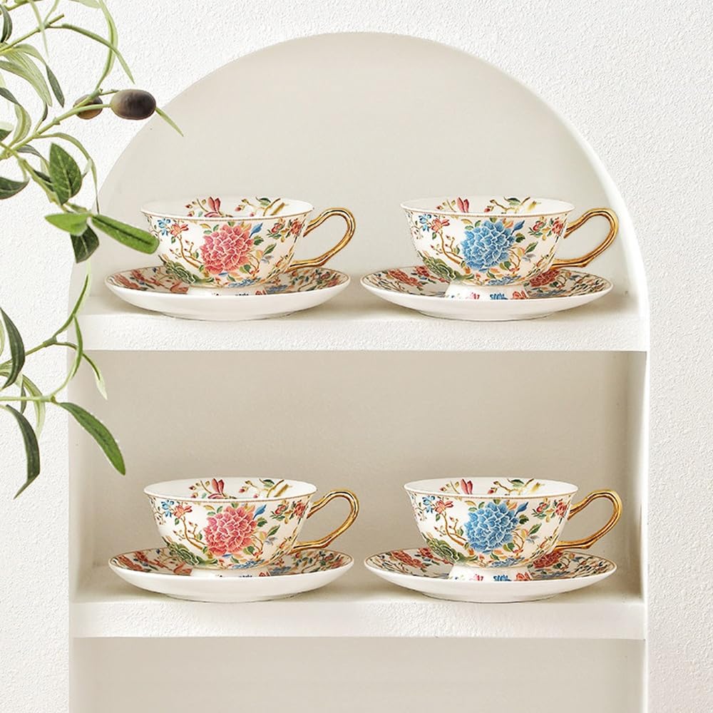 Zestaw 4 filiżanek do kawy, ceramiczna filiżanka do espresso ze spodkiem, kubki do kawy z uchwytem, ​​filiżanka do espresso, mleka, herbaty