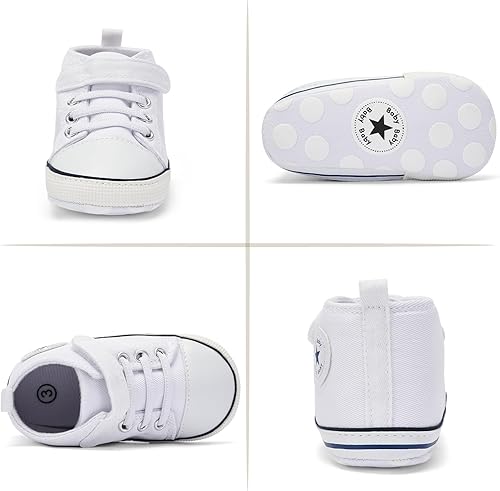 Miniatura 2 de BACSAC Zapatos altos de lona para bebés y niñas recién nacidos, zapatos deportivos para primeros pasos con gancho y bucle, transpirables, ligeros,