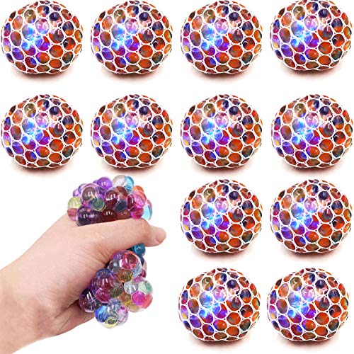 12 PCS Mesh Squishy Balls,LED Grape Squeeze Balls Squishy Toys Anti-Anxiety BulkÂ Toys,Hand Exercise Balls , Relieve Pressure Balls Sensory Fidget Toys,Stress Relief Ball for Girls, Boys and Adults
